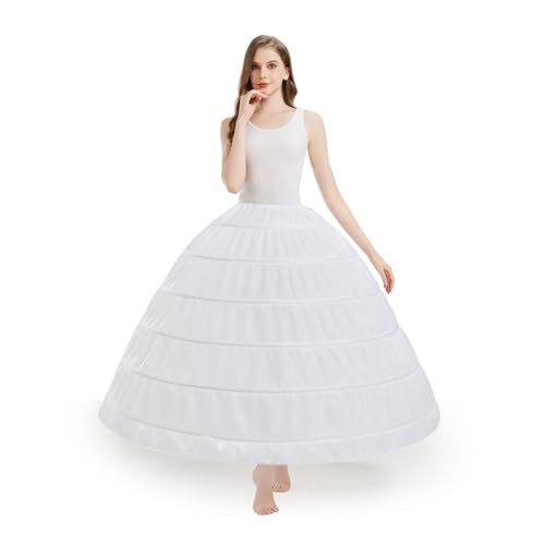 Women's Full Shape 6 Hoop Petticoat Underskirt Slip Crinoline for Wedding Dress Ball Gown YPT306-WH