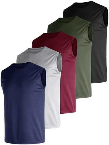 Men's 5 Pack Dry Fit Quick Dry Tech Performance Sleeveless T Shir...