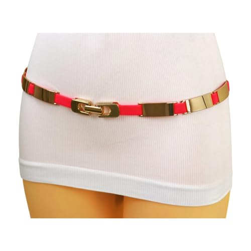 Women Neon Coral Pink Belt - Hip High Waist Skinny Waistband Gold Metal Hardware S M L2