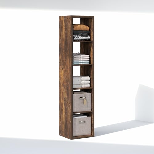 Image of Furinno Cubic Extra Thick 5-Cube Closet Organizers and Storage, Amber Pine | 14.6 x 16 x 72 in, Open Shelf Closet Storage, Closet Organizer, for Wardrobe, Bedroom, Living Room