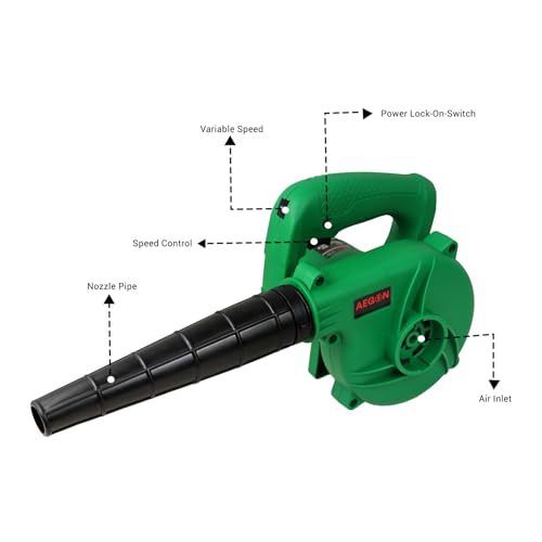 Image of AEGON V700 700W Heavy Duty Electric Air Blower with Nozzle | Variable 6-Speed Motor, 16000 RPM | 4.5 m /min High Airflow | Copper Motor | Dust Cleaner for Home, Car, Garden, Office (Green)