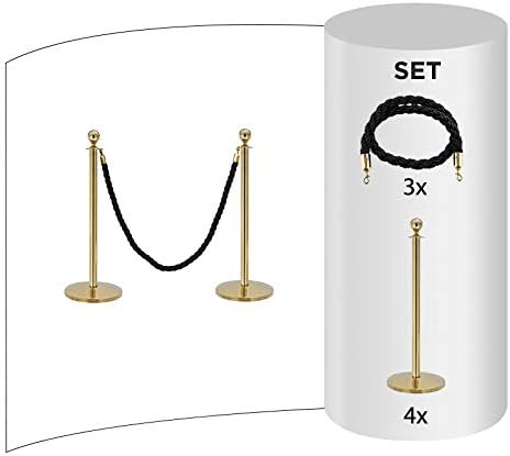 Flexibarrier Rope & Post Barrier Kit (4x Brass Barriers + 3x Black Ropes)