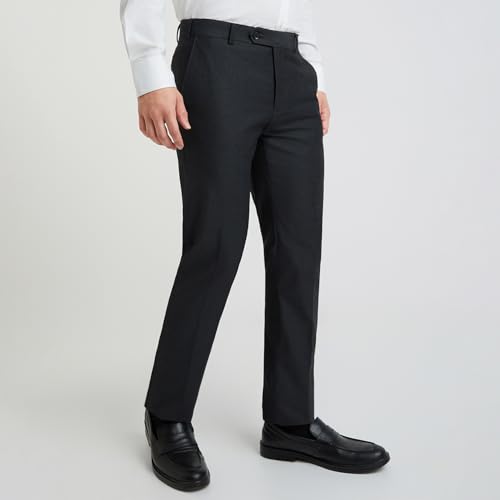 Image of Raymond Men's Mid Rise Polyester Blend Solid Pattern Slim Fit Flat Front Formal Trouser