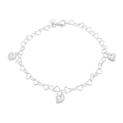 Bracelet ouvert argent sterling femme avec 3 cœurs en oxyde de zirconium