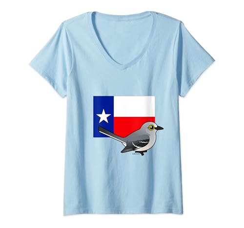 State Birdorable of Texas: Northern Mockingbird Cute Cartoon V-Neck T-Shirt