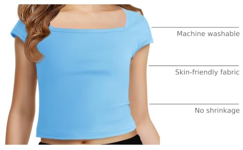 Image of Haloumoning Girls Crop Tops Summer Short Sleeve T Shirts Kids Square Neck Slim Fit Basic Tee
