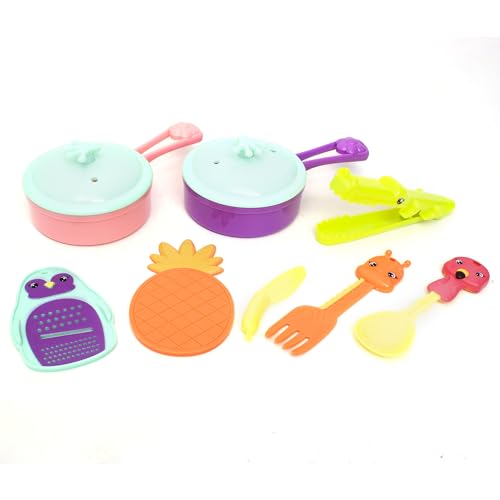 Boley Zoo Troop: Cooking Utensils - 10pc Animal Themed Kitchen Playset, Pots/Lids, Fork, Spoon, Tongs, Grater, Cutting Board & Knife, Toy Set, Kids Ages 2+
