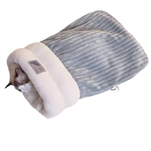 Cat Sleeping Bag Bed, Cat Bed Cave, Fleece Warm Covered Cat Bed for Indoor Cats, Washable Plush Soft Pet Bed, Cozy Soft Pet Bed for Kitten Puppy (Blue,S-17.3 x 14.6)