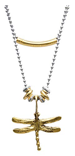 Lizzy James Cassia 2 Strand Layered Stainless Steel Necklace With Golden Dragonfly Charm #TOP23