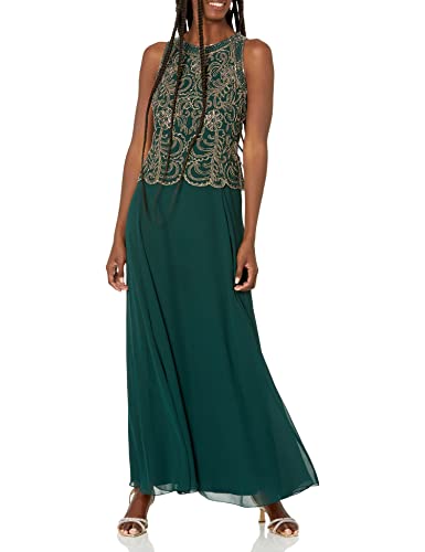 Image of J Kara Womens Petite Sleeveless Scallop Long Beaded Dress W /Scarf