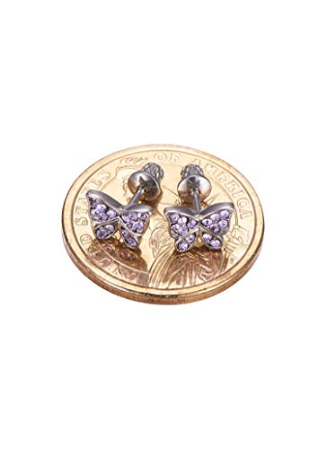 Surgical Steel Hypoallergenic Stud Earrings Multicolored Butterfly Earrings For Girls With Secure Safety Screwback (D: Purple) #TOP1