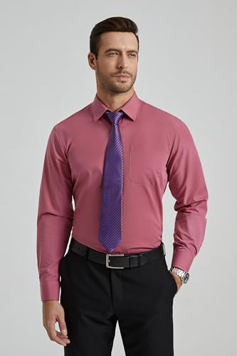 Image of HISDERN Mens Dress Shirt with Tie Pocket Square Set Classic Button Down Shirt Matching Tie Long Sleeve Shirts