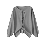 Women's Bow Tie Front Tops Babydoll Puff Long Sleeve Blouse Y2k Fashion Shirt Casual Loose Fit Trendy Vacation Top Gray L