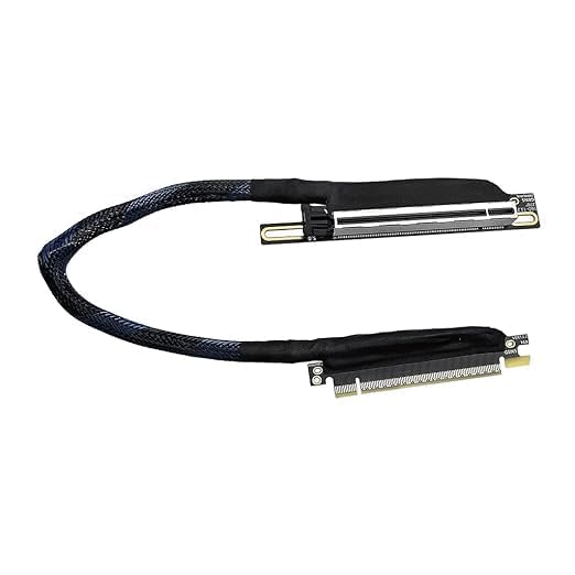 JMT PCIE 5.0 X16 Graphics Card Extension Cable 270 Degree 64GBS GEN5 Braided Mesh Harness Riser for AI Server Graphics Card Bendable GPU Adapter 16AD5 (Right Out Left in,40cm)