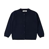 [hvreiop] カーディガン 子供服 可愛い ニット アウター 男の子 女の子 長袖 綿 快適 セーター キッズ 丸首 前開き 羽織り コート ガールズ ボタン カジュアル ジャケット ボーイズ 無地 シンプル 女児服 春 秋 幼稚園 保育園 冷房対策(A-ネイビー,100)