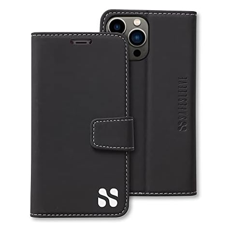 SafeSleeve EMF Protection Anti Radiation for iPhone 16 Pro MAX Case, RFID EMF Blocking, Card Holder Wallet, Vegan Leather, Adjustable Stand Cell Phone Case, for Women & Men (Black) Cover