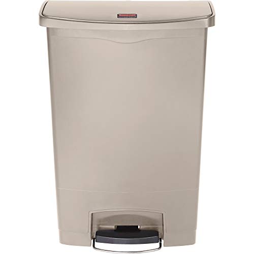 Image of Rubbermaid Commercial Products Streamline Plastic Front Step On Trash Can, 24 Gallon, Beige, Hands-Free Garbage Can for Medical Waste in Hospitals /Lab /Emergency /Patient Rooms