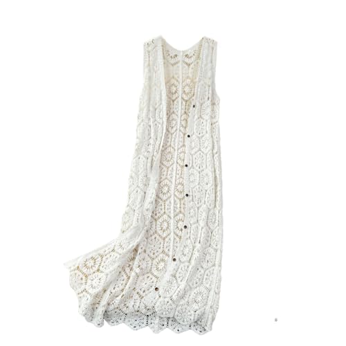 Women Summer Cardigan Crochet Hollow Out Sleeveless Single Breasted Long Sweater Bohemian Beach