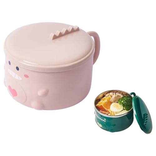 ZPSHYD Cuenco De Fideos De Dinosaurio De Dibujos Animados: Cuenco Interior De Acero Inoxidable con Asa Cómoda Y Tapa Segura para Uso Doméstico Y Escolar(Rosa)
