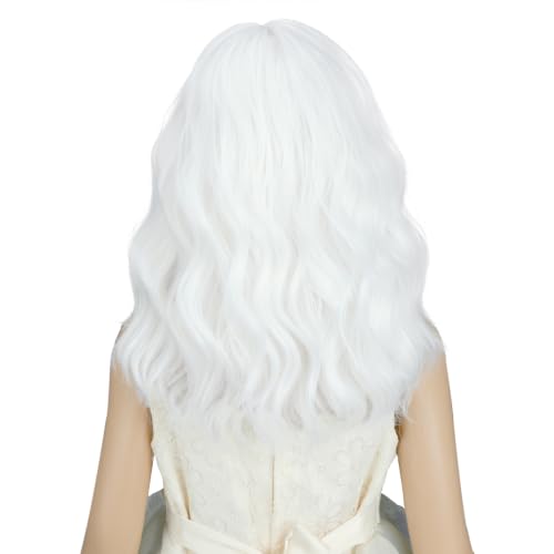 Image of PATTNIUM Kids White Wig Short Wavy Wig Child White Bob Wigs for Girls Heat Resistant SyntheticHair Cosplay Halloween Party Costume Wigs