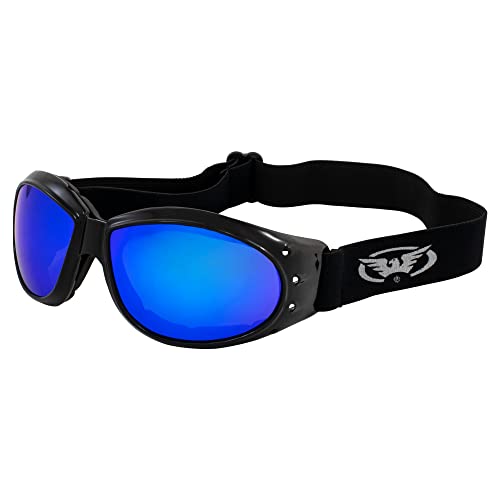 Global Vision Eliminator G-Tech Dirt Bike Motorcycle Goggles Black Frames Blue Mirror Lens #TOP4
