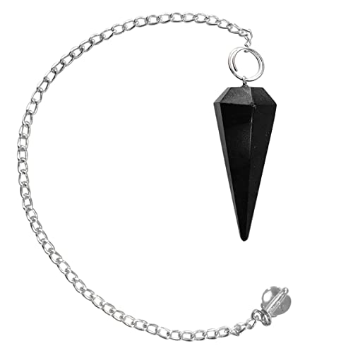 Image of Shubhanjali Crystal Black Tourmaline Point Pendulum Dowsing 1 Pcs | Feng Shui Black Tourmaline 6 Faceted Dowsing Stone Pendulum with Chain Beads for Meitaiton Handheld Massager