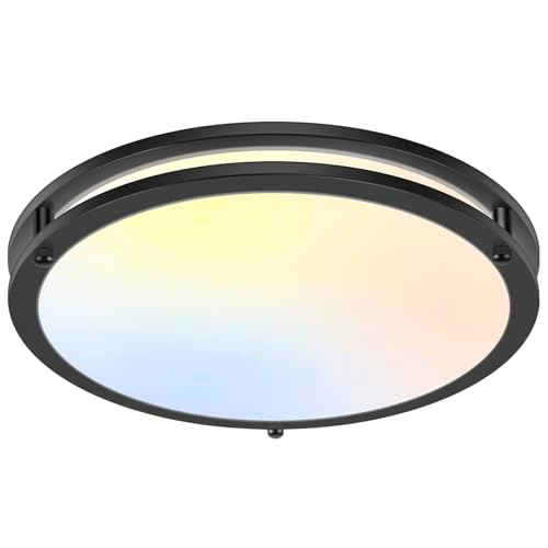 Image of 18inch LED Flush Mount Ceiling Light, 5600lm Bright Dimmable Black Ceiling Light Fixture, (2700K /3000K /3500K /4000K /5000K Adjustable) Adjusted, Modern Kitchen Lights for Living Room Bedroom, 1-Pack