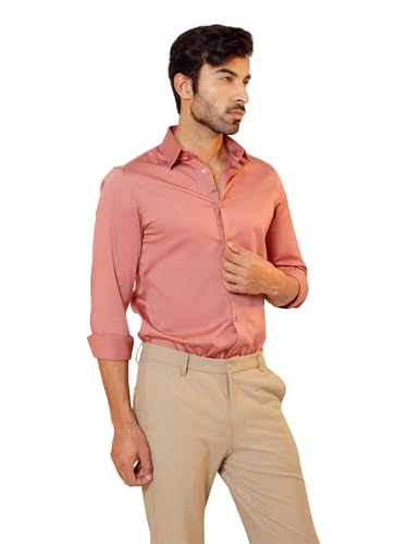 Image of SUBTRACT Men's Slim Fit Solid Spread Collar Cotton Satin Evening Shirt | Stylish Men's Wear Shirt for Office or Party