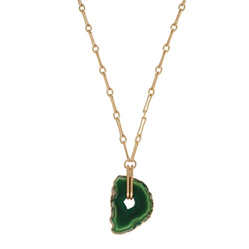 Robert Lee Morris Soho Agate Stone Pendant Long Necklace, Green, One Size (297385GLD300)