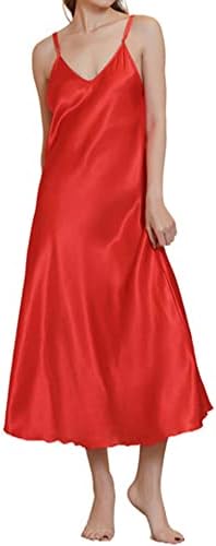 Women’s Adjustable Spaghetti Straps V Neck Flared Cami Slip Dress Knee-Length A-Line Dresses