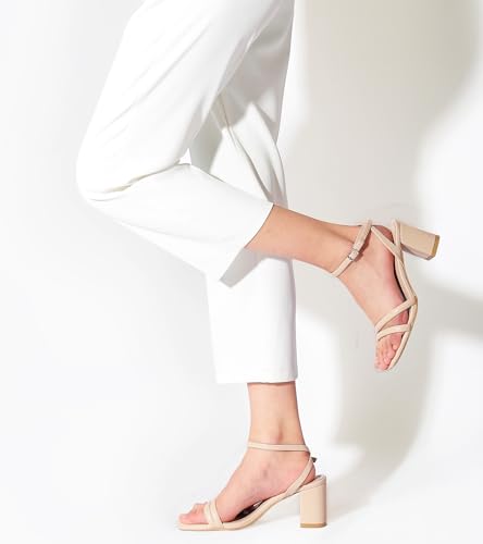 Image of Shoe'N Tale Strappy Heels for Women Square Toe Chunky Block Heels Ankle Buckle Heeled Sandals