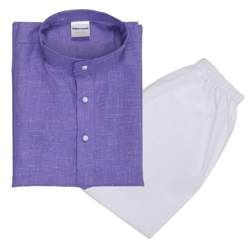 Image of superminis Baby Boys Cotton Solid Ethnic Wear Kurta Pyjama Set With Wooden Button