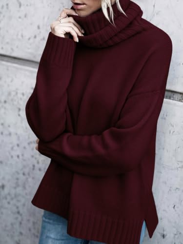 Image of FISACE Womens Oversized Turtleneck Pullover Sweater Cable Knit Sweater Tops | Long Sleeve,Slouchy,Fall,Winter,Lightweight,Loose,Trendy,Casual,Sexy