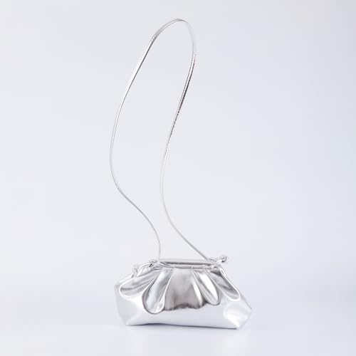 Image of Huralona Dressy Pleated Vegan Leather Clutch Ruched Bag Purse Metallic PU Clutch Cloud Dumpling Bag for Women