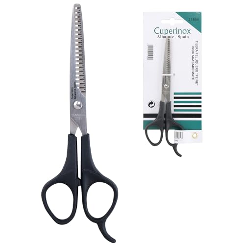 CUPERINOX Tijeras peluqueria profesional 16,5cm | Tijeras entresacar dentadas vaciar pelo texturizar cabello | Barbero estilista hombre mujer | afiladas acero inoxidable | Uso doméstico y salón