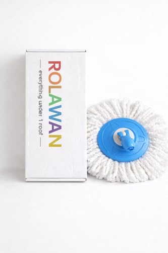 Image of 360 Degree Spin Mop with Extendable Handle, Microfiber Floor Cleaning System, Blue and White, Adjustable Rod with Refill Head