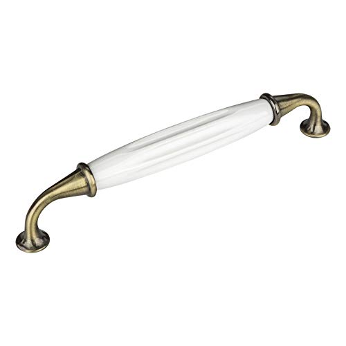 Set de 5 x SO-TECH® Poignée en Porcelaine JOHANNA Finition Laiton Vieilli blanc Entraxe 160 mm Poignée de Meuble Poignée