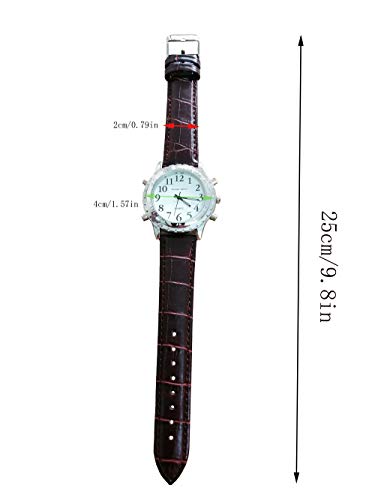 English Talking Watch English Voice Quartz Watch Talking Watches for Blind Person Visually Impaired or The Elderly Brown Leather Band