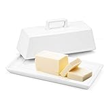 Fasmov Ceramic Butter Dish with Handle Lid, Covered Butter Tray Holder For Butter Storage, White -...