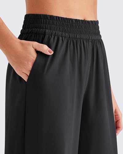 G4Free Wide Leg Pants Women Stretchy Waist Work Pants with Pockets Daily Wear Summer Trousers(Black,XL,27")4