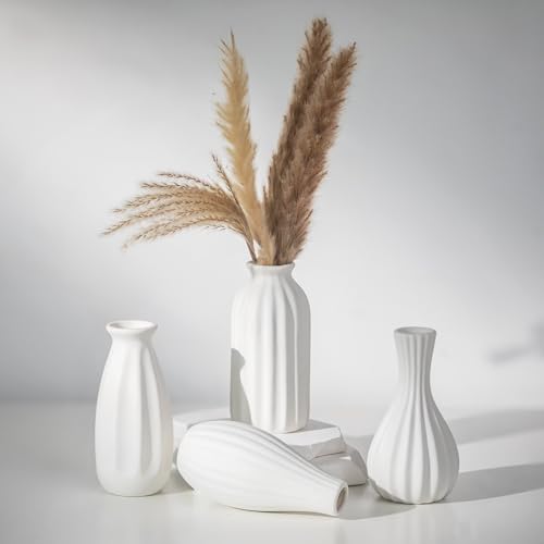 NUPTIO Ceramique Petit Vase Blanc: Fleur Vases Decoratif pour Boheme Decoration Maison Chambre - Champetre Centre de Table pour Mariage Noel Déco Lot de 4