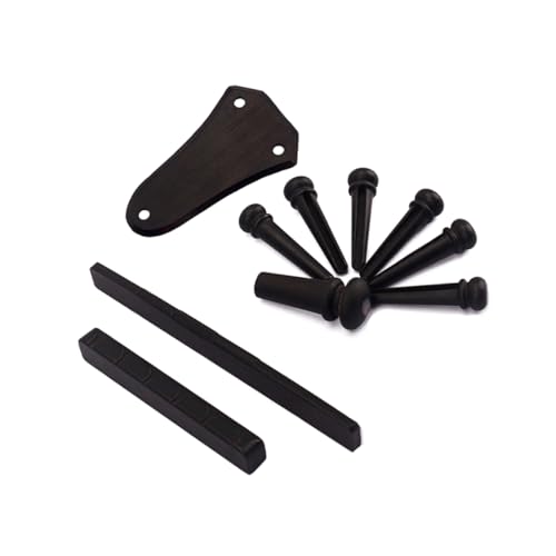GALPADA 10 PCS Ebony Guitar Replacement Parts Set Nut Saddle Bridge Pins Endpin Truss Rod Cover Natural Rosewood Ebony for Acoustic Guitar Maintenance