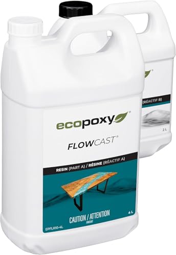 EcoPoxy FlowCast Deep Pour Epoxy Resin Kit - 1.59 Gal / 6L: UV & Yellowing Resistant, Bio-Based Resin | Water Clear Epoxy for River/Ocean Tables and other Deep Casting Bubble Free Epoxy Projects