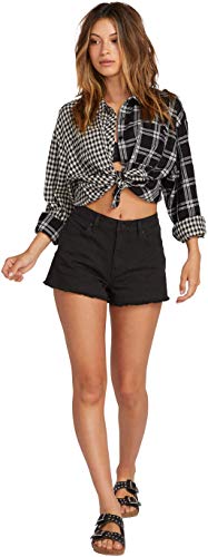 Volcom Junior's Women's Mid Rise Raw Hem Denim Short, Black, 32