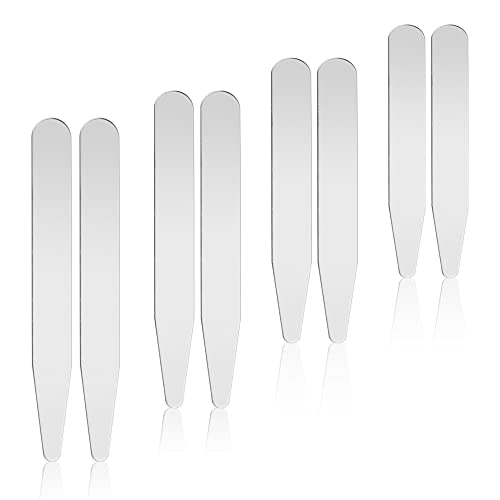 HAOMEEDUO 8 Stk Kragenstäbchen Hemd Metall Kragen Stäbchen Edelstahl Hemdkragen Stäbchen Set 76MM/ 70MM/ 63.5MM/ 56MM Collar Stays Silber Kragenstege Herren Kragenverstärker Hemd für Vater Ehemann