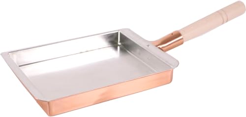遠藤商事 TKG 卵焼きフライパン 18cm 銅の熱伝導で卵が均一に加熱されふっくら美味しく ガス火専用 幅×奥行×深さ(内寸mm)180×225×30長方形 質量(kg)0.95 木製ハンドルで熱くなりにくい(取付必要) 業務用 日本 BTM04018