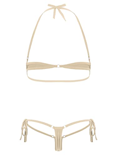 CHICTRY Women Brazilian Bikini Set Halterneck Bra with Mini Thong Micro Extreme Swimwsuit Beachwear