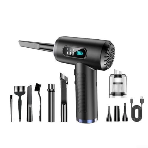 Soplador de polvo inalámbrico con carga rápida USB C, velocidades ajustables y luces LED para una eliminación eficiente del polvo en el hogar, la oficina y el vehículo (inhalar y soplar)