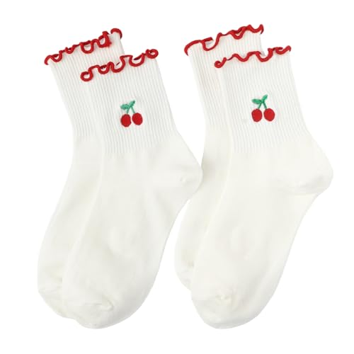 Image of Women's Cute Crew Socks, Casual Athletic Cotton Bowknot Cherry Calf Novelty Socks for Women
