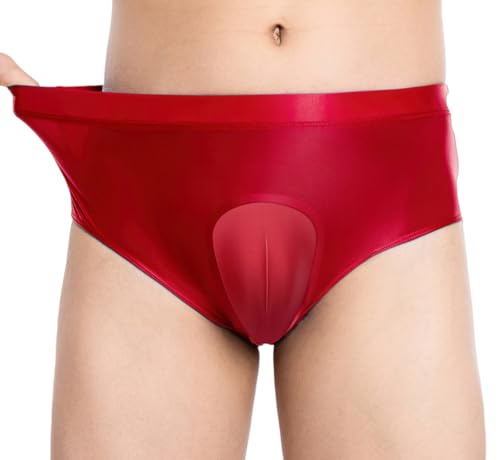 AIEOE męskie majtki z palcem wielbłąda Crossdresser Ukryte Slipy Błyszczące Sissy Gaff Majtki Transgender EU S-XL (Azie M-XXL), czerwony, XL